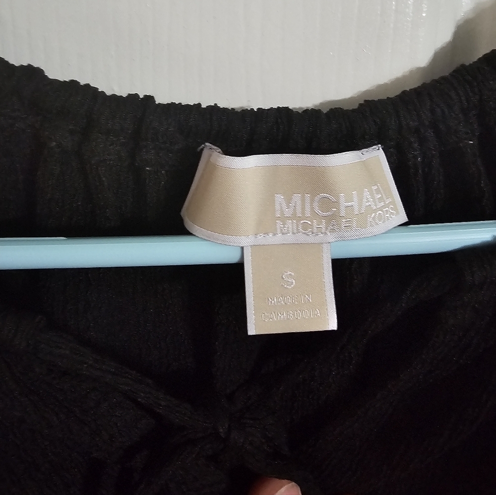 Michael Michael Kors Black Peasant Blouse S Gold Accent Knit Minimalist Luxury - Picture 4 of 7